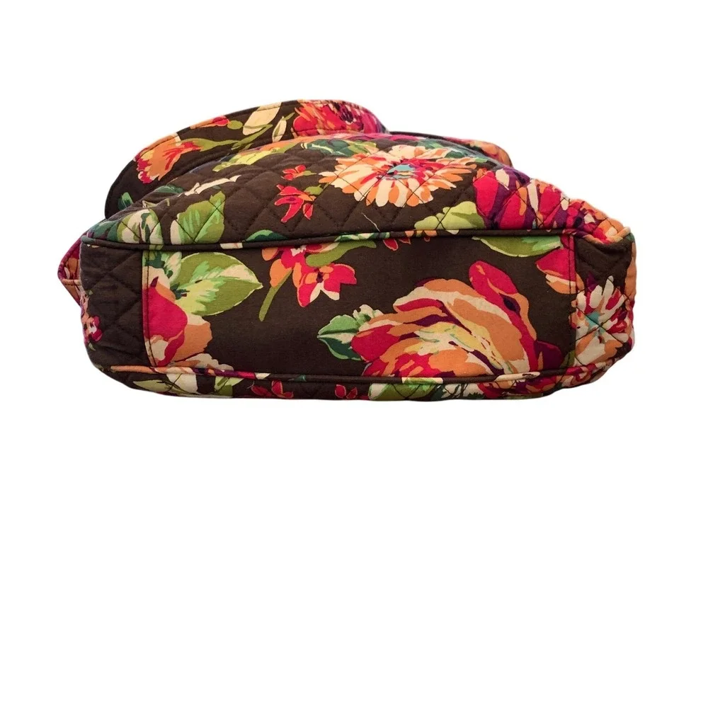 Vera Bradley Quilted Floral Crossbody Messenger Bag Brown Pink Green Pockets